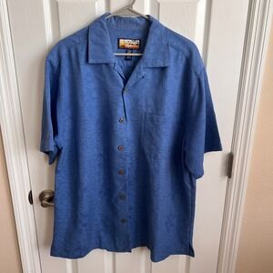 Havana Coast Cafe Mens Hawaiian Shirt Palm‎ Tree Print Button Up Blue L